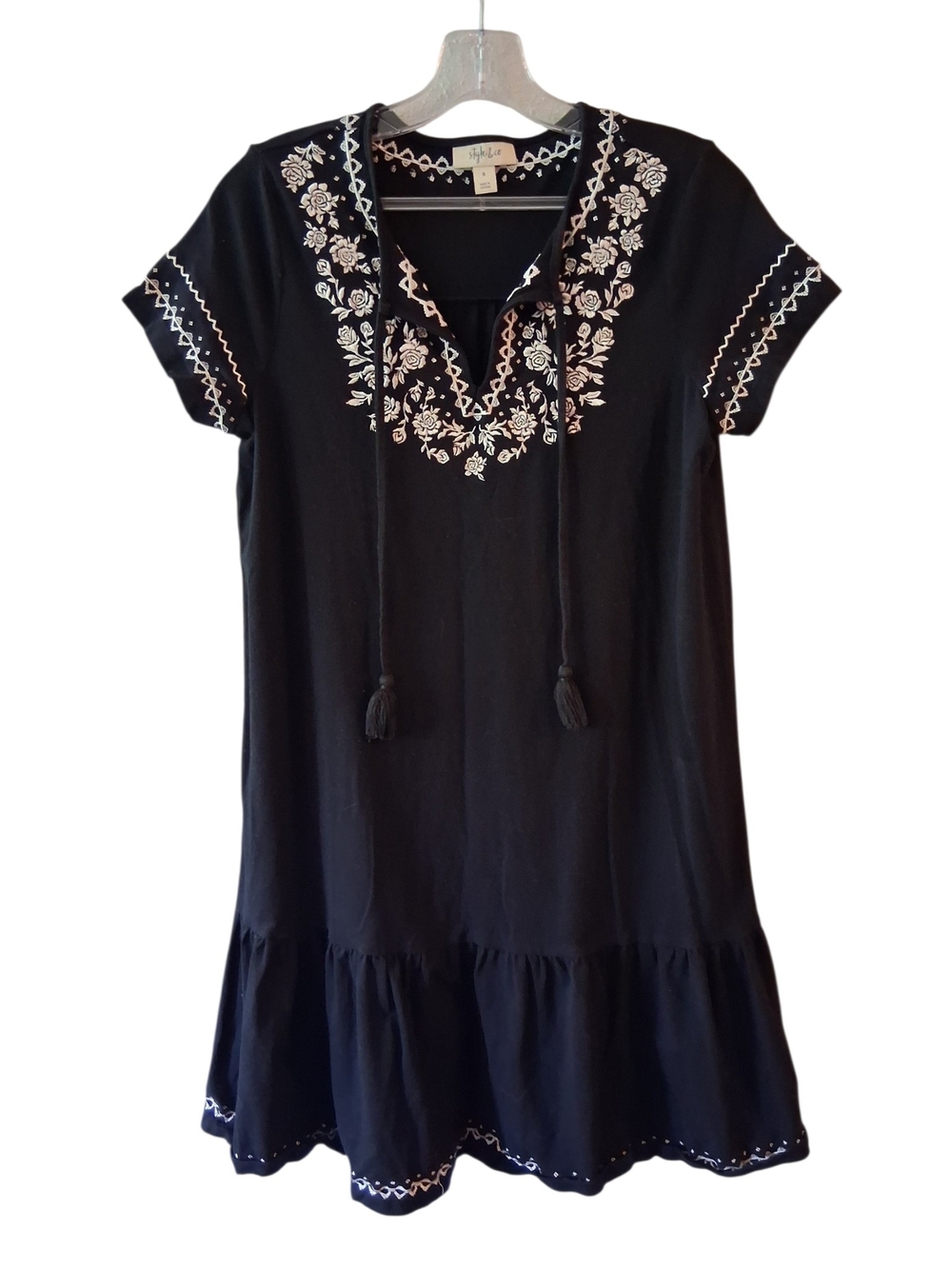 Style & Co. Black Embroidered Mini Dress Cottagecore Sundress - Picture 3 of 10